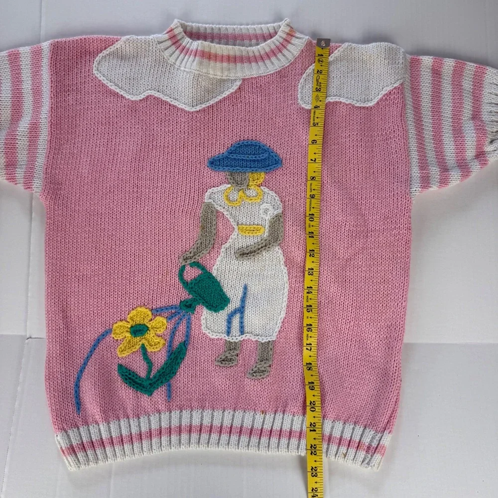 Koret Petites Vintage Pink Gardening Novelty Knit Short Sleeve‎ Sweater Medium